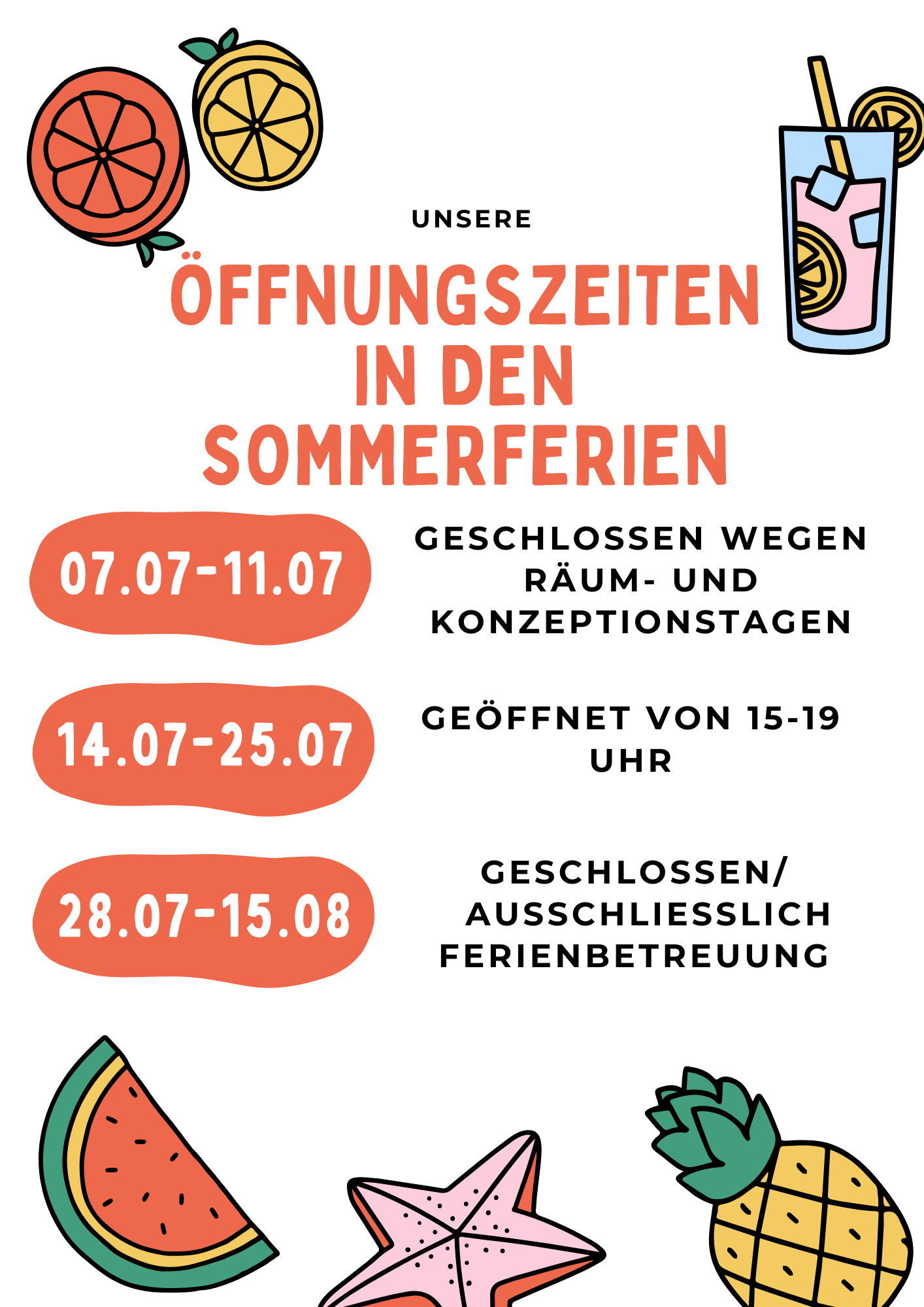 Öffnungszeiten Sommerferien